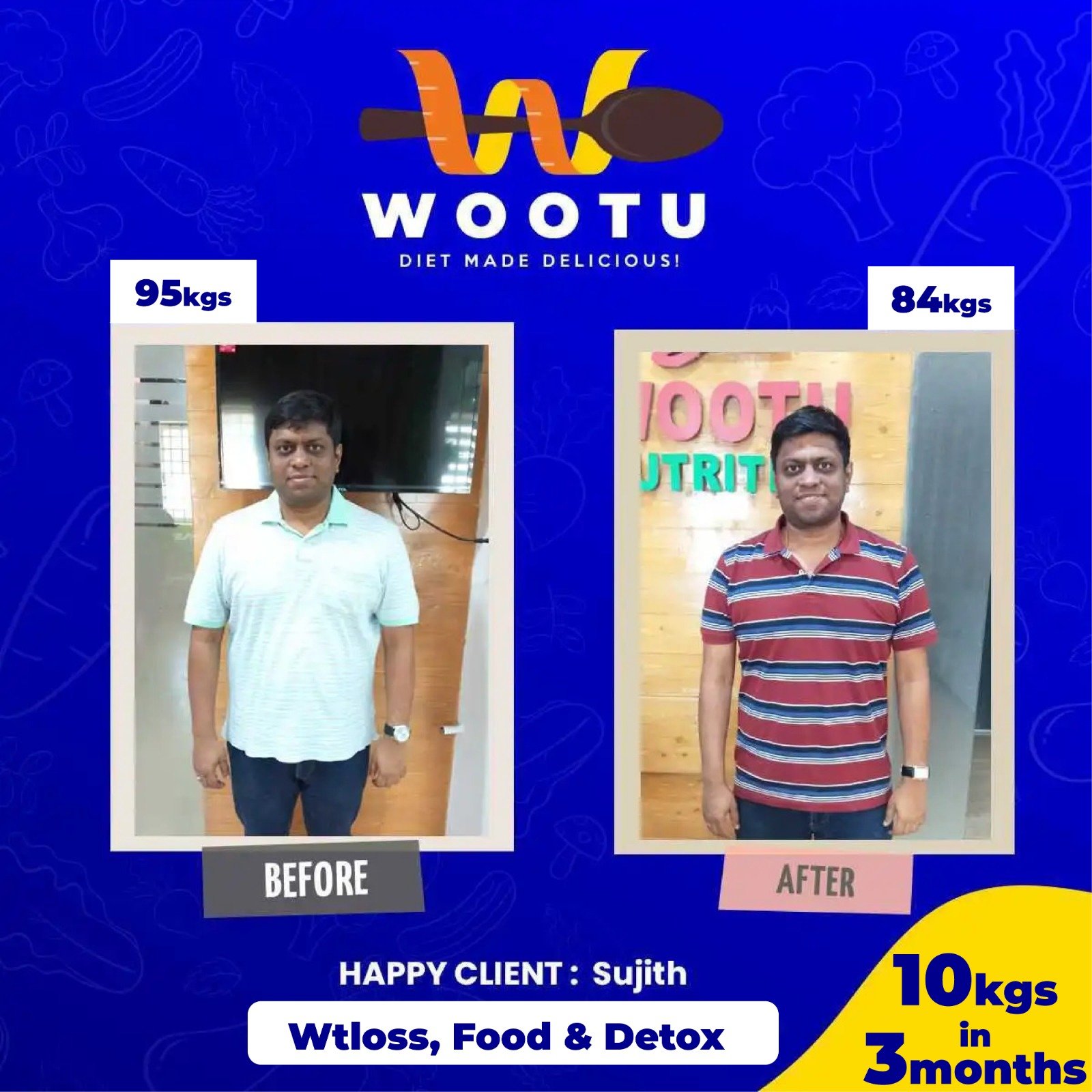 Sahayasherla before & after photo, who took Melishape Detox plan for weight loss from Wootu Nutrition in Chennai .